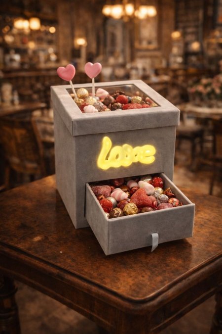 صندوق مربع مخمل LOVE مضيئ